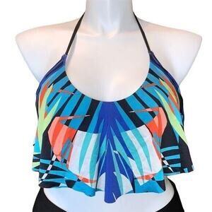 Apt 9 Womens Bikini Top Swimsuit Flutter Flounce Bright Tropical Print Large